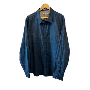 MENS NWT CALVIN KLEIN Blue Plaid Button Up Collared Dress Shirt 2XL